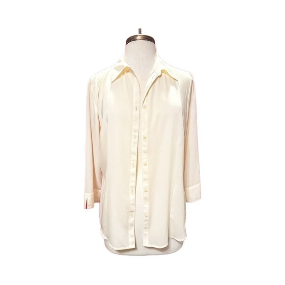 Covington White Very Flowy Long Sleeve Button Down Blouse V-neck Officewear LG - Picture 1 of 4